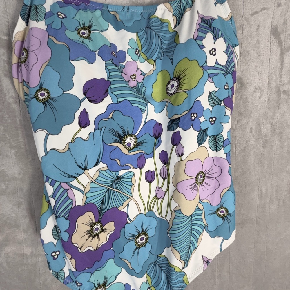 Leilani Floral One-Piece Swimsuit Blue Purple Green Print Size 12 NWT - Picture 3 of 7